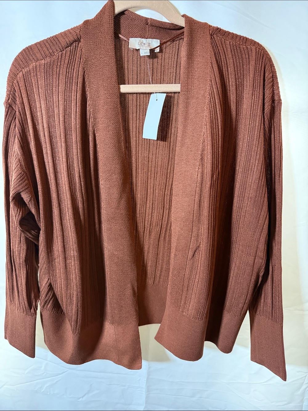 LOFT Open-Front Ribbed Cardigan - Rusty Brown
